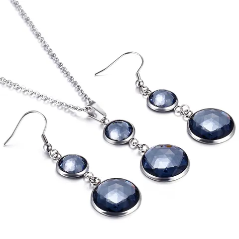 Collana Con Pendente In Cristallo Rotondo E Gioielli Orecchini Per Donna Acciaio Inossidabile Minimalista Elegante Moda