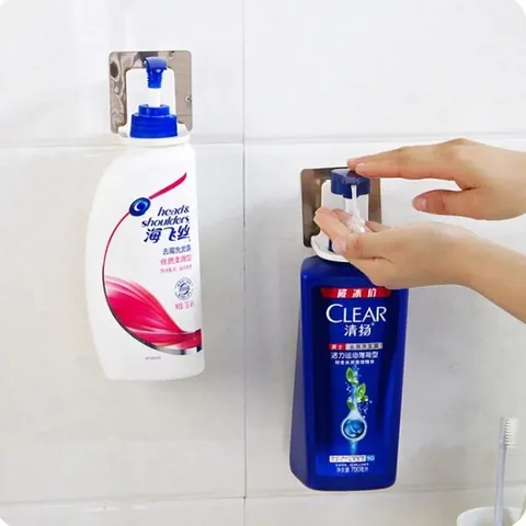 Wall Mounted Shower Gel Bottle Holder Punch Free Bathroom Shampoo Rack Self Adhesive Hand Soap Storage Hook Plastic