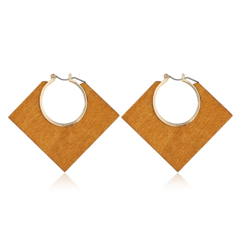 Geometrische Holz Legierung Ohrringe Hohle Raute Anhänger Kreis Reifen Natürlicher Stil Modeschmuck Damen