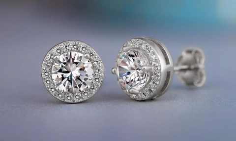 Ohrstecker Kupfer Zirkonia Klassisches Halo Design Funkelnde Runde Quadratische Form Eleganter Schmuck Für Damen
