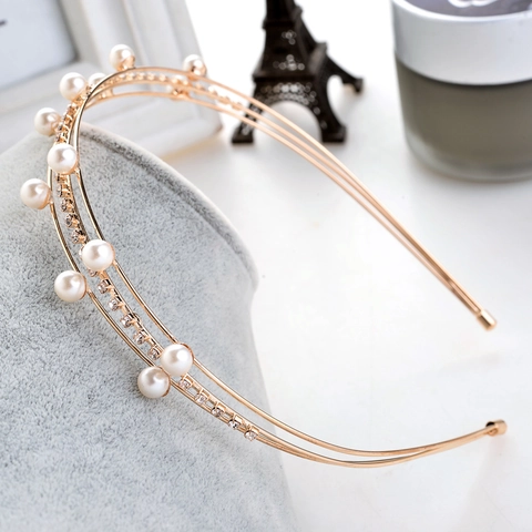 Elegant Double Layer Alloy Headband With Rhinestone And Faux Artificial Pearl For Women Wedding Party Hair Accessory