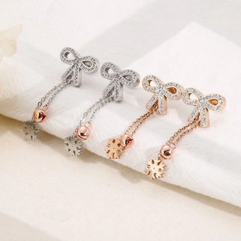 Orecchini Pendenti A Fiocco In Acciaio Inossidabile Strass Catena Con Fiocco Di Neve E Campanello Gioielli Per Donne