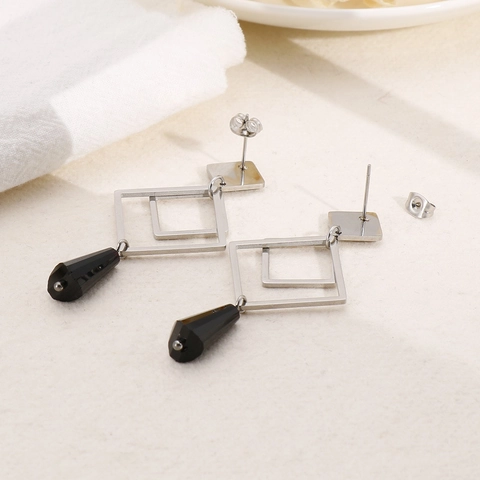Pendientes Colgantes Geométricos de Acero Inoxidable para Mujer Marco Cuadrado Minimalista Colgante de Gota Negra Joyería