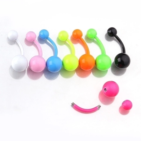 Neon Colorful Belly Button Rings Stainless Steel Curved Barbell Navel Piercing Jewelry Body Decoration For Women