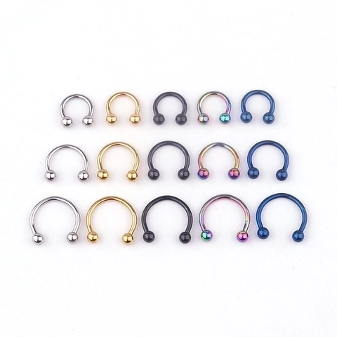 Horseshoe Nose Ring Septum Piercing 316L Stainless Steel Circular Barbell Lip Ear Nipple Rings Vacuum Plated Body Jewelry
