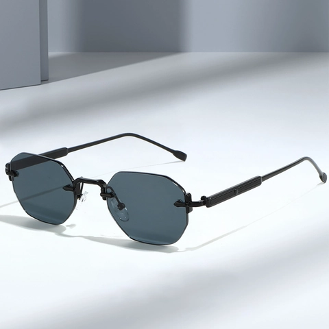 Lunettes De Soleil Octogonales Sans Monture Rétro Cadre Métallique Protection UV400 Lunettes Polygone Unisex