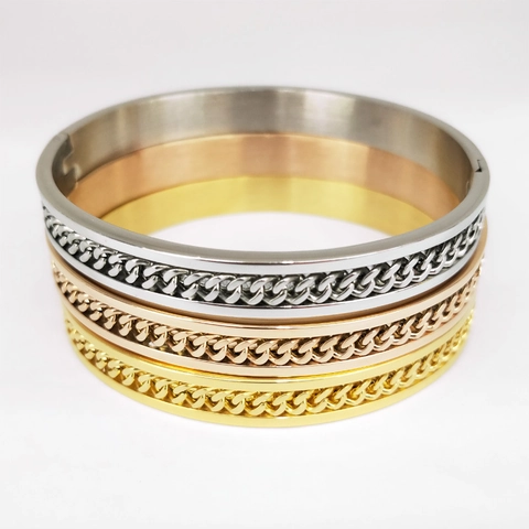 Armreif Aus Edelstahl Mit Bordsteinketten Inlay Galvanisierter Punk Hip Hop Schmuck Für Herren Damen