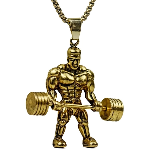 Hip Hop Muskelmann Gewichtheben Anhänger Halskette Legierung Fitness Gym Bodybuilder Stil Retro Gold Silber Schmuck Für Herren Geschenk