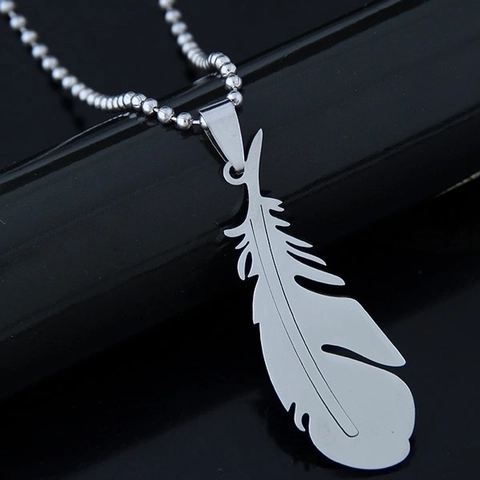 Feder Anhänger Halskette Edelstahl Vintage Punk Stil Schmuck Für Männer Frauen Kugelkette Retro Mode Hip Hop