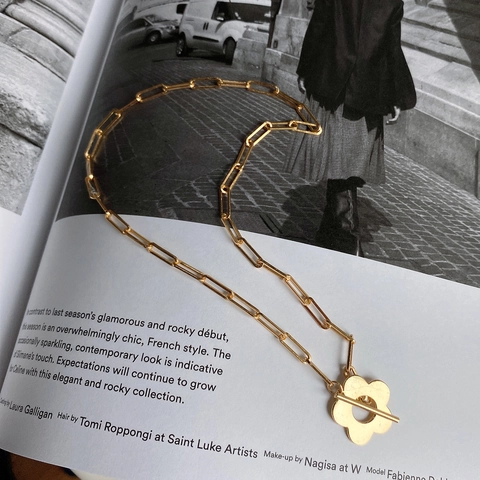 Collana Con Ciondolo A Fiore In Argento Sterling 925 Placcato Oro Catena A Graffetta Chiusura A T Style Vintage Chic Francese