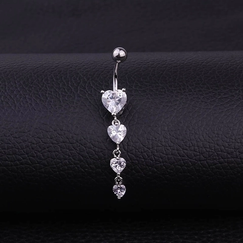 Stainless Steel And Copper Heart Zircon Dangle Belly Piercing Navel Ring Graduated Sparkling Body Jewelry For Women