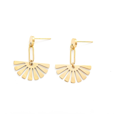 Orecchini a Goccia in Acciaio Inossidabile a Forma di Ventaglio Minimalista Francese per Donna Orecchini Pendenti Geometrici Placcati Oro 18K