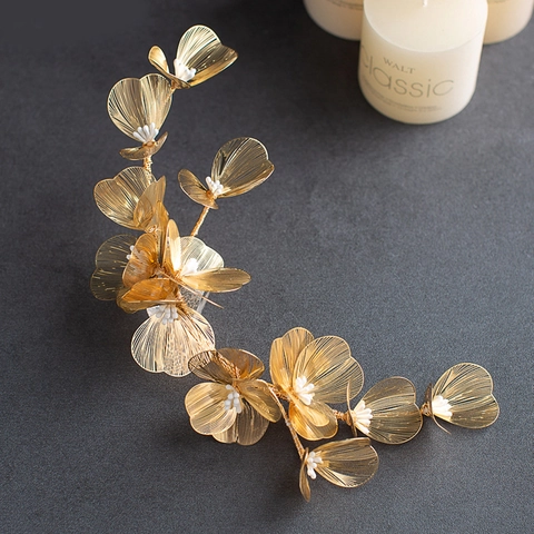 Handmade Bridal Flower Headband Copper Alloy Faux Artificial Pearl Rhinestone Wedding Hair Accessory Elegant For Women