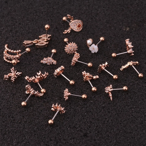 Orecchino Per Cartilagine Con Zircone E Design Floreale Con Perno In Acciaio Inossidabile Gioielli Da Piercing In Rame Per Donna