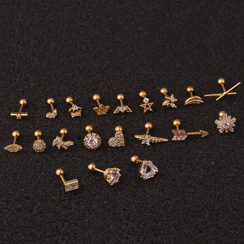 Roestvrij Staal Koper Zirkoon Oorkraakbeen Stekker Piercing Schroefbal Hart Ster Kroon Vleugel Bloem Vlinder Sieraden