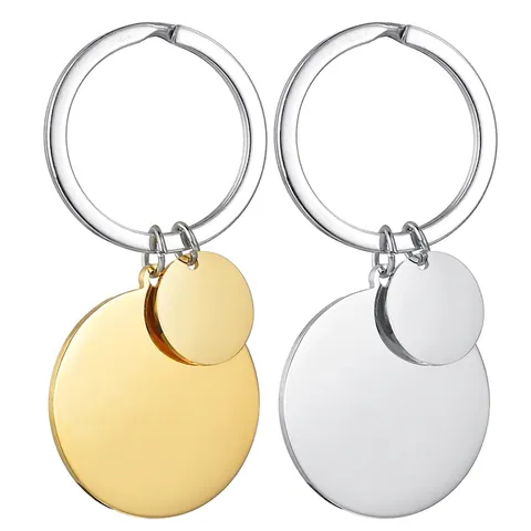 Porte-Clés En Acier Inoxydable Double Étiquettes Rondes Poli Miroir Anneau Géométrique Bijou Couple Cadeau Minimaliste Élégant
