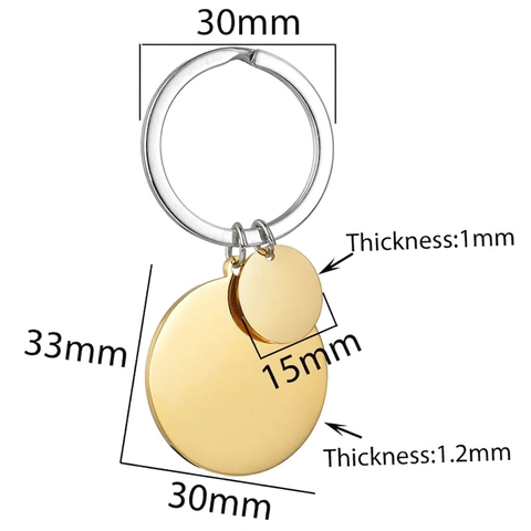 Porte-Clés En Acier Inoxydable Double Étiquettes Rondes Poli Miroir Anneau Géométrique Bijou Couple Cadeau Minimaliste Élégant