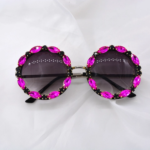 Luxuriöse Retro Übergroße Runde Sonnenbrille Mit Marquise Strass Kristall Inlay Metallrahmen Verlaufsgläser Für Damen Mode Party Bühne