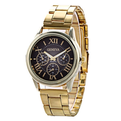 Geneva Style Damen Quarzuhr Römische Ziffern Zifferblatt Legierung Gehäuse Stahlband Mode Business Analog Armbanduhr