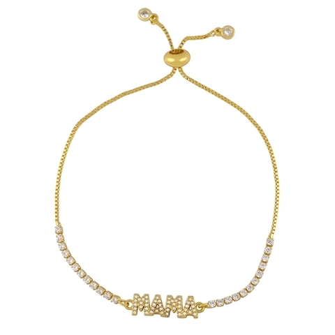 Verstelbare Bolo Armband Met Zirkonia Koper Mama Mom Smile Face Hanger Mode Voor Vrouwen