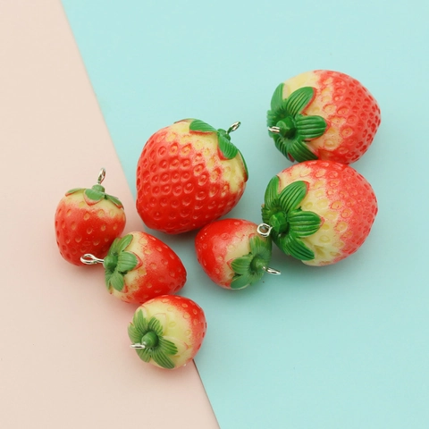 Strawberry Charms Resin Simulation Fruit 3D Miniature Pendants For DIY Jewelry Making Earrings Keychain Bag Decor Craft