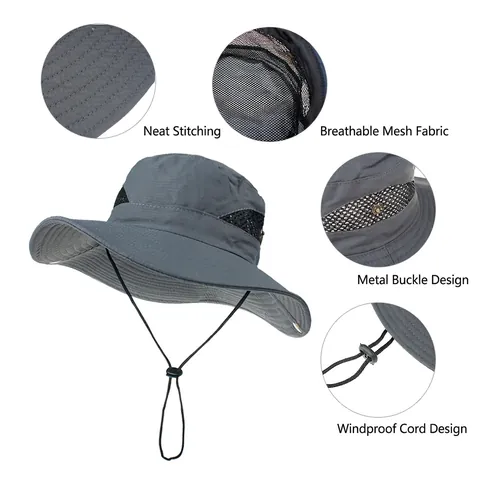 Cappello Da Sole All'aperto Rete Traspirante Asciugatura Rapida Pescatore Poliestere Protezione UV Corda Antivento Regolabile Pieghevole