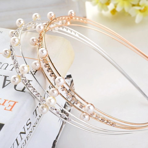 Elegant Double Layer Alloy Headband With Rhinestone And Faux Artificial Pearl For Women Wedding Party Hair Accessory