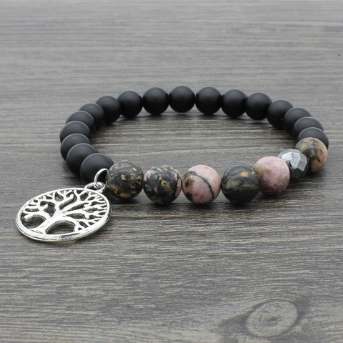 Bracciale Di Perline In Pietra Naturale Ciondolo Albero Della Vita Lega Yoga Mala Agata Opaca Pietra Lavica Gioielli