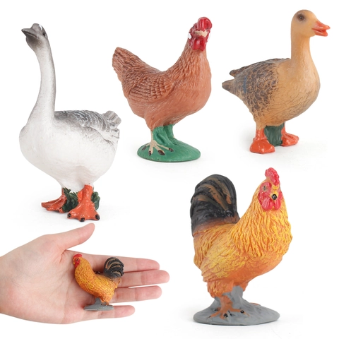 Realistic Poultry Animal Models Simulation Plastic Rooster Hen Duck Goose Miniature Cognitive Educational Toys Decor