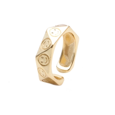 Unregelmäßiger Polygon Smiley Ring Gold Vergoldetes Kupfer Verstellbares Offenes Design Modeschmuck Damen