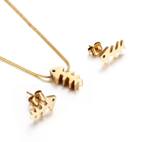 Fischgräten Halskette Und Ohrstecker 316L Edelstahl Hohl Design Einfache Elegante Damen Mode Schmuck Zubehör