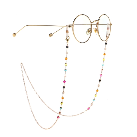Colorful Beaded Glasses Chain Metal Alloy Eyewear Holder Strap Anti-Slip Retro Handmade Accessory For Women