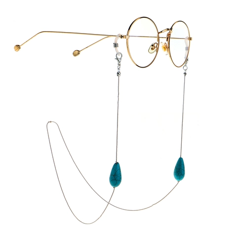 Cadena Gafas Bohemio Soporte Gafas Metal Lazo Silicona Antideslizante Perla Turquesa Sintética Color Plata