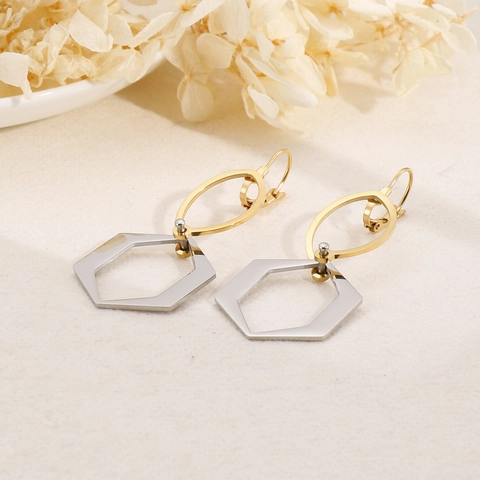 Pendientes De Gota Geométricos Hexágono Acero Inoxidable Huecos Dangle Leverback Joyería De Moda Minimalista Mujer