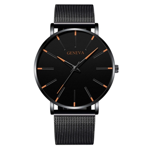 Geneva Orologio al Quarzo da Uomo Minimalista Cassa in Lega Cinturino in Maglia Acciaio Inossidabile Pelle Moda Business