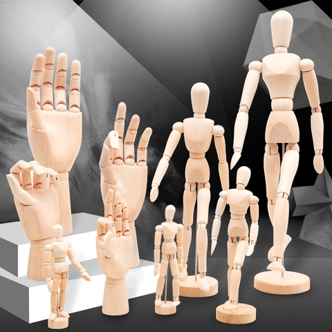 Wooden Art Mannequin Jointed Human Figure Flexible Sketching Drawing Model Hand Manikin Artist Tool Home Decor