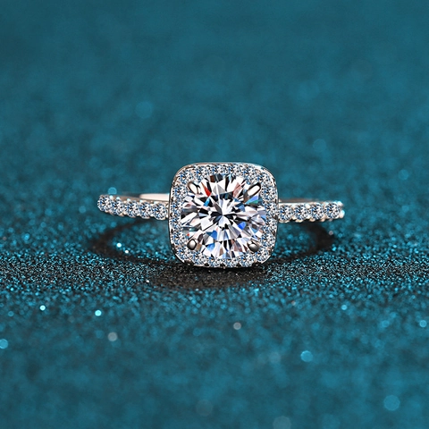 925 Sterling Silber Moissanit Ring Cushion Halo Rund Brillantschliff Verlobung Hochzeit Brautschmuck Für Frauen