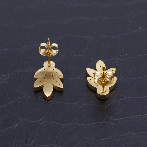 Pendientes De Botón De Hoja De Acero Inoxidable Con Incrustaciones De Diamantes De Imitación Joyería De Moda Para Mujer