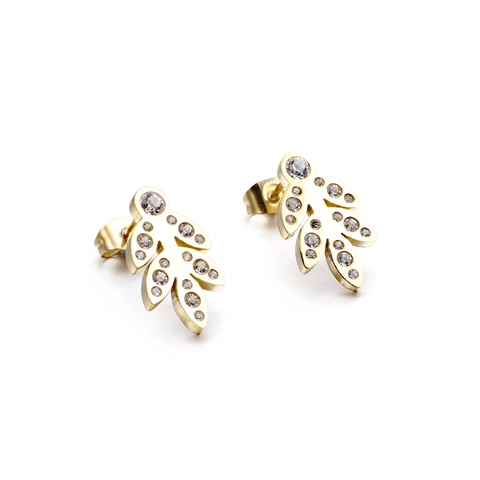 Pendientes De Botón De Hoja De Acero Inoxidable Con Incrustaciones De Diamantes De Imitación Joyería De Moda Para Mujer