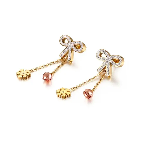 Orecchini Pendenti A Fiocco In Acciaio Inossidabile Strass Catena Con Fiocco Di Neve E Campanello Gioielli Per Donne