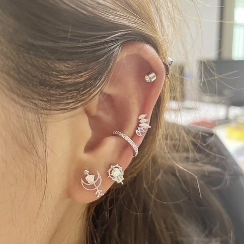 Stainless Steel Earring Post Piercing Studs With Zircon Synthetic Opal Moon Star Butterfly Screw Ball Back For Women