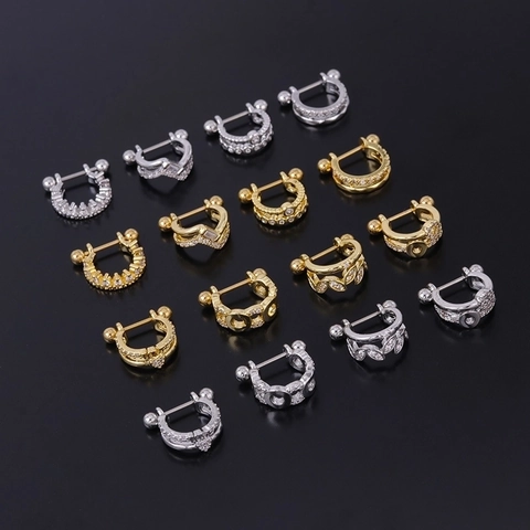 Cubic Zirconia Inlaid Copper Helix Piercing Earring With Stainless Steel Earring Post Screw Ball Back Tragus Jewelry