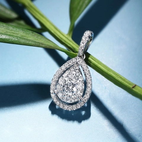 Collier Pendentif Goutte Taille Poire Cuivre Zircone Double Halo Bijoux De Mariage Pour Femmes Élégant Luxe Mariée Cadeau