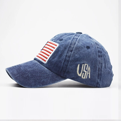 Vintage Washed Cotton Baseball Cap Distressed Retro US Flag Embroidery USA Letter Adjustable Sun Hat For Men Women