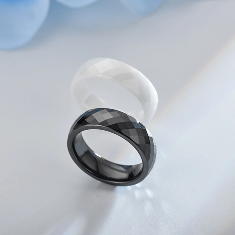 Faceted Ceramic Ring Geometric Rhombic Cut Modern Minimalist Fashion Band For Men Women Couples Unisex Jewelry