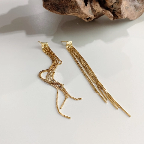 Orecchini Lunghi Con Nappine Minimalisti In Argento Sterling 925 Catena Box Multistrato Placcati In Oro Per Donna