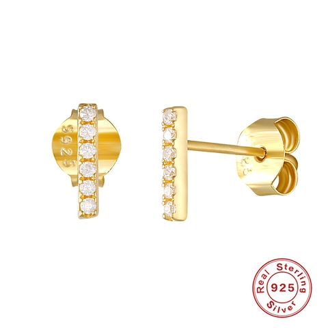 Minimalist Bar Stud Earrings 925 Sterling Silver Vertical Geometric Line With Zircon Inlaid Jewelry For Women Fashion