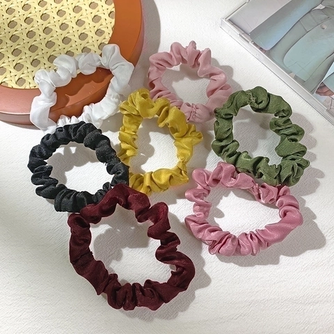 Satin Fabric Scrunchies Elastic Hair Ties Soft Solid Color Pleated Ponytail Holders Korean Style Minimalist For Women