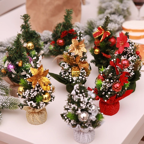 Mini Sapin De Noël Artificiel Ornements PVC Plastique Tissu Base En Toile De Jute Décoration De Table Festive Maison Vacances