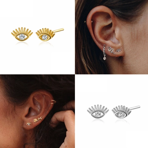 Evil Eye Oorknopjes Met 925 Sterling Zilveren Oorsteker Sprankelende Zirkoon Elegante Mode Sieraden Voor Dames Cadeau